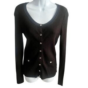 White House Black Market Black Raynon Long Sleeve Snap Button Cardigan M